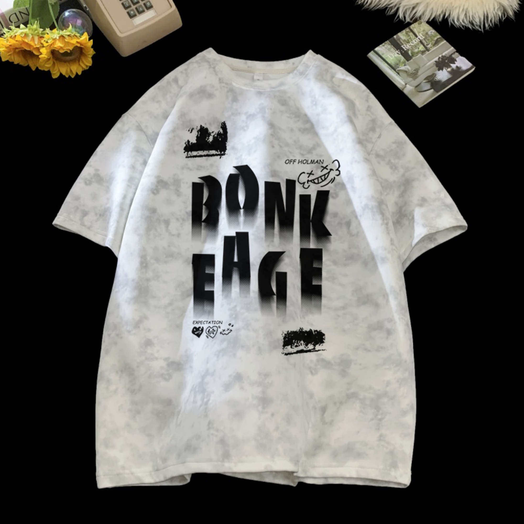 美式复古雪花扎染印花短袖T恤夏天简约ins嘻哈百搭潮牌夏天情侣装