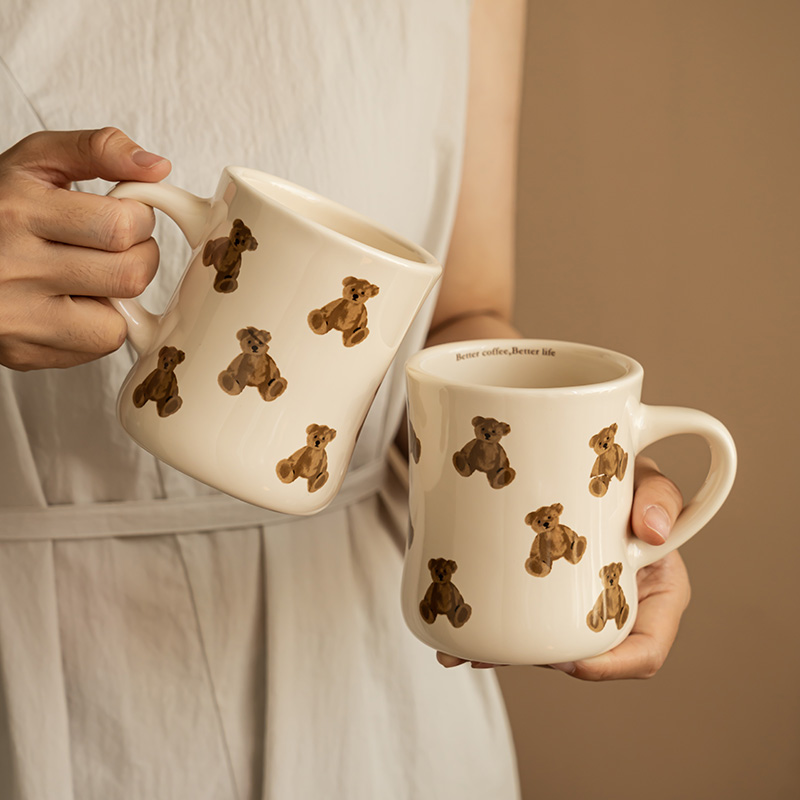 可爱小熊杯ins风马克杯好看的喝水杯下午茶咖啡杯家用早餐牛奶杯