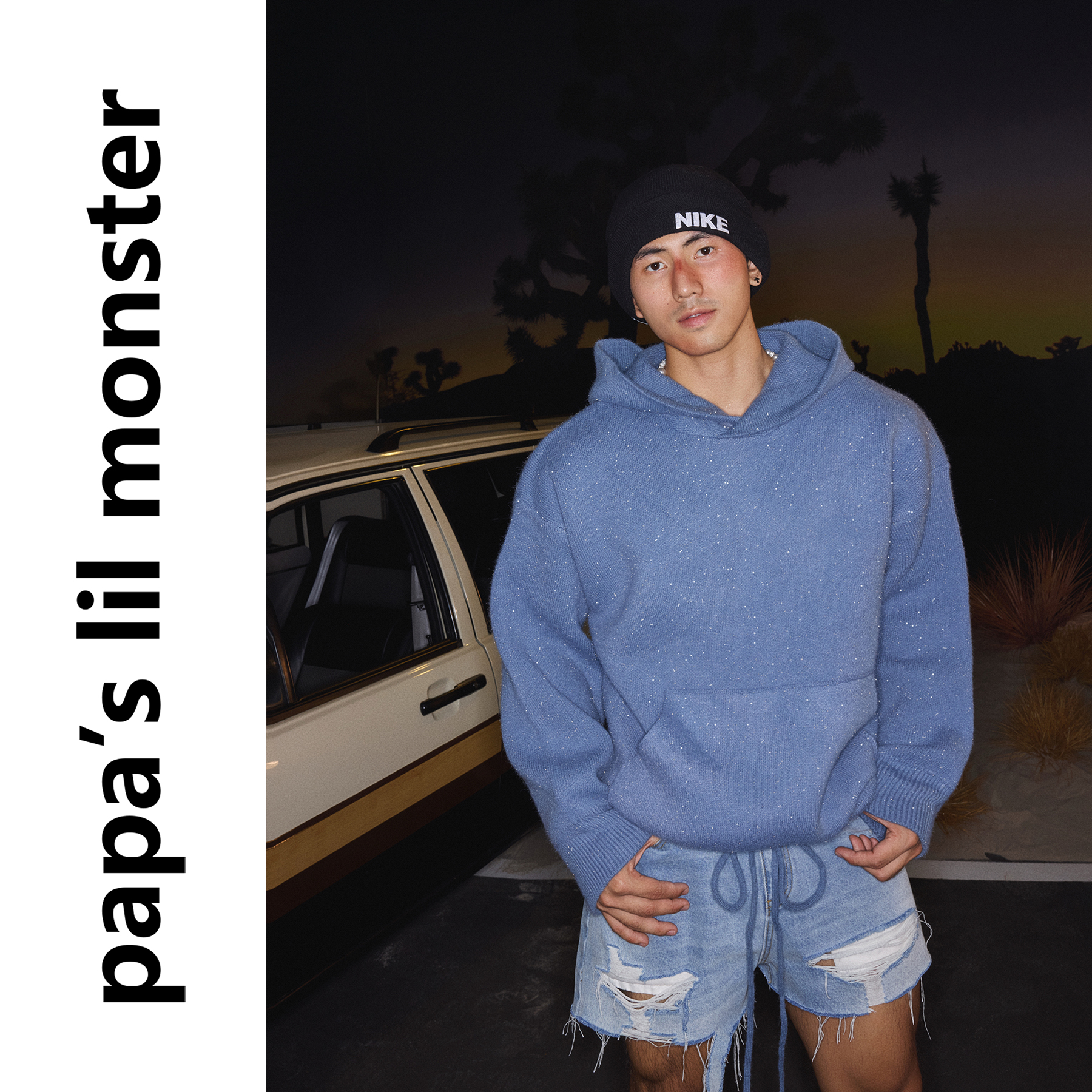 PAPASLILMONSTER【原创】美式宽松休闲纯色慵懒复古连帽毛衣男