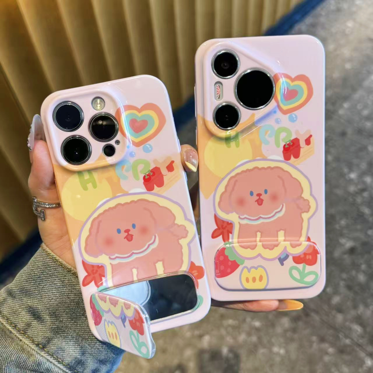 SMBLCE涂鸦小狗镜子支架适用苹果16菲林手机壳华为P70vivoppo小米