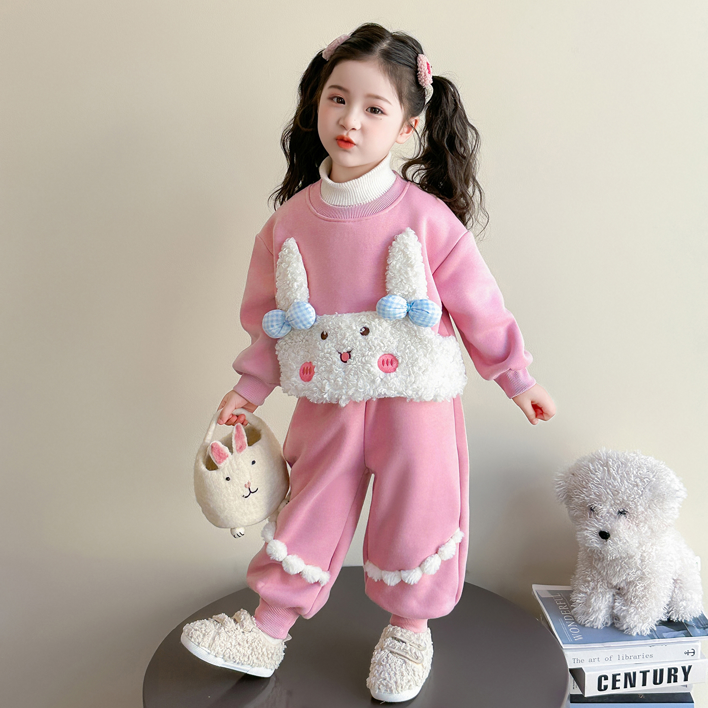 女童加绒套装儿童韩版加厚卫衣卫裤两件套小女孩宝宝秋冬装2025新