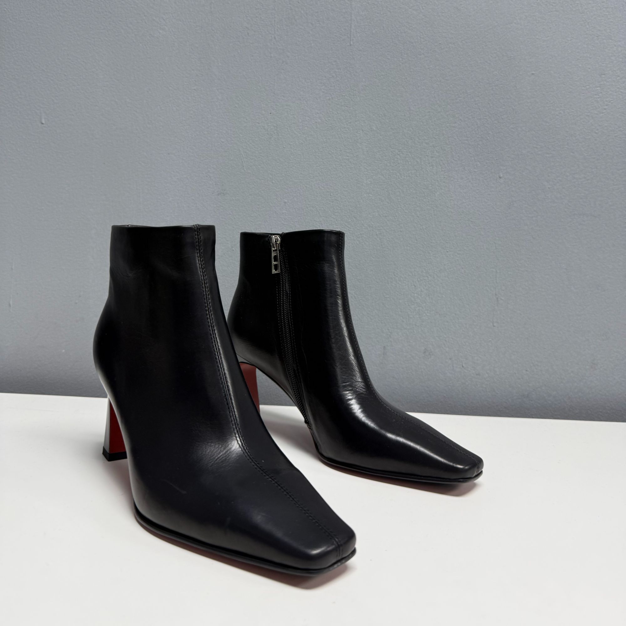 2025年秋冬新款短靴方头秋冬季高跟侧拉链时尚防滑时装靴粗跟靴子