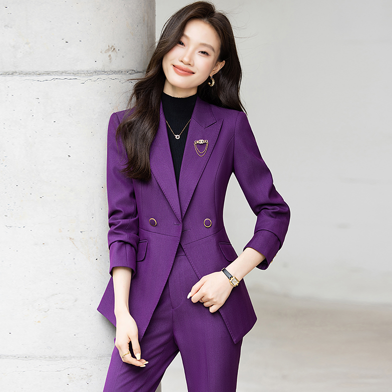 高端紫色西装套装女2025初秋新款商务正装修身气质休闲职业装西服