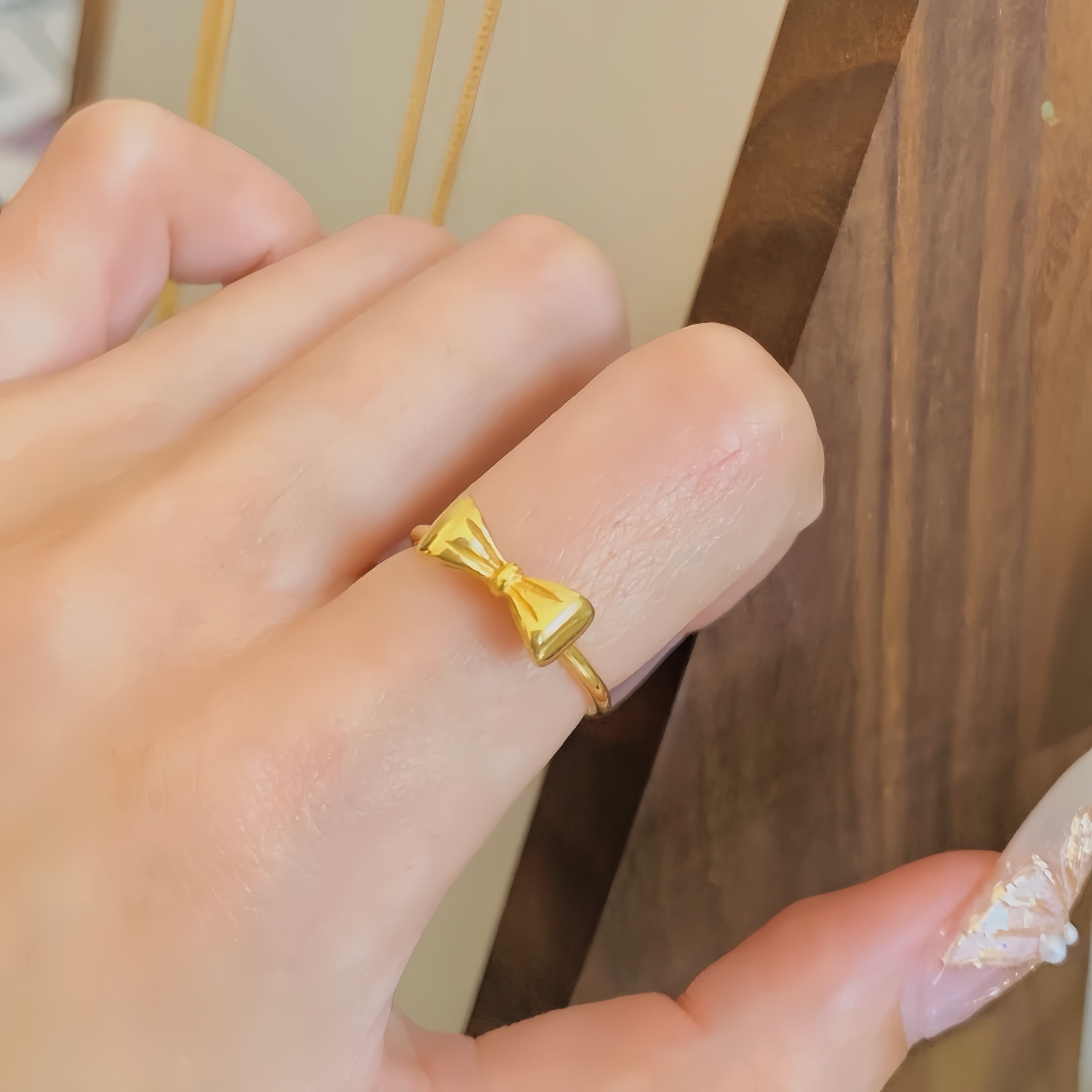 钛钢戒指 蝴蝶结戒指女不掉色甜美可爱精致百搭小众个性食指指环