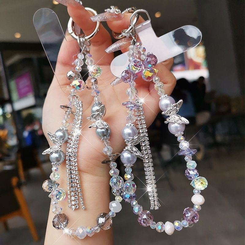 奢华高级感蝴蝶水晶手机链闪钻流苏手提链挂饰手机壳挂件手机挂绳