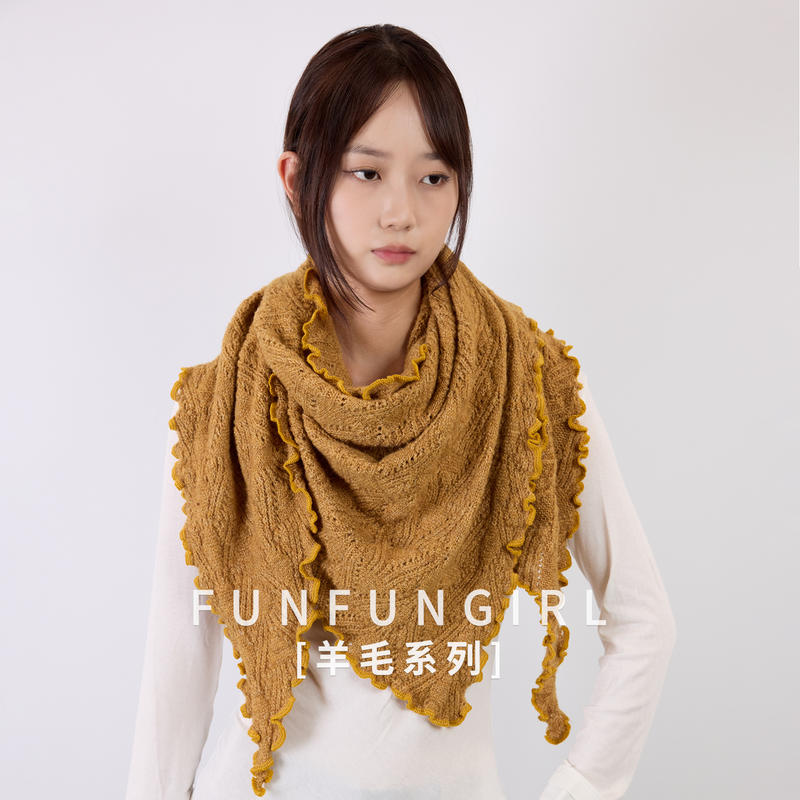 秋冬围巾加厚轻奢高级感针织羊毛三角巾披肩女士纯色旅游外搭斗篷