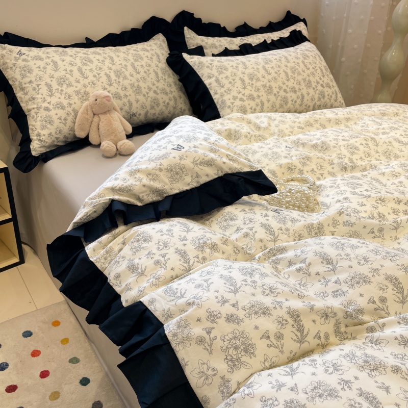 小清新A类全棉四件套数码印花纯棉被套少女心四季床单床笠三件套