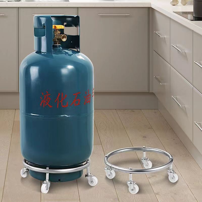 加厚不銹钢煤气罐底座液化气瓶移动托架煤气瓶支架带轮厨房置物架