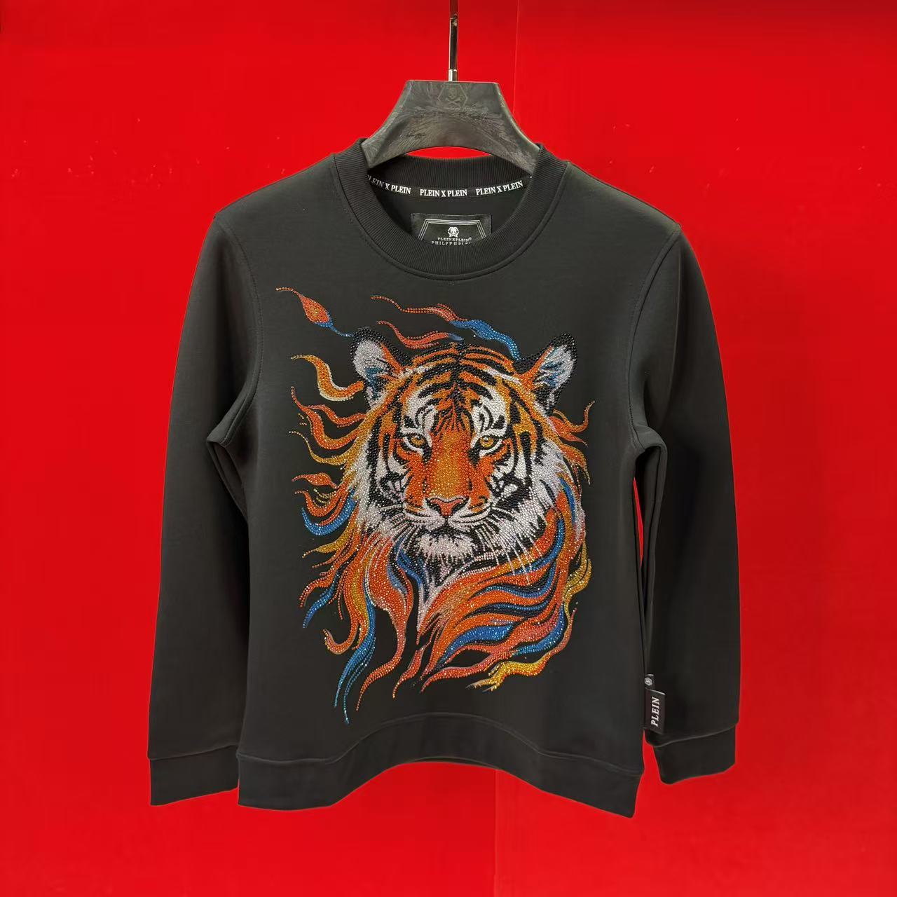 PP正品欧货潮牌老虎头烫钻秋冬时尚潮流印花男款上衣圆领卫衣8024