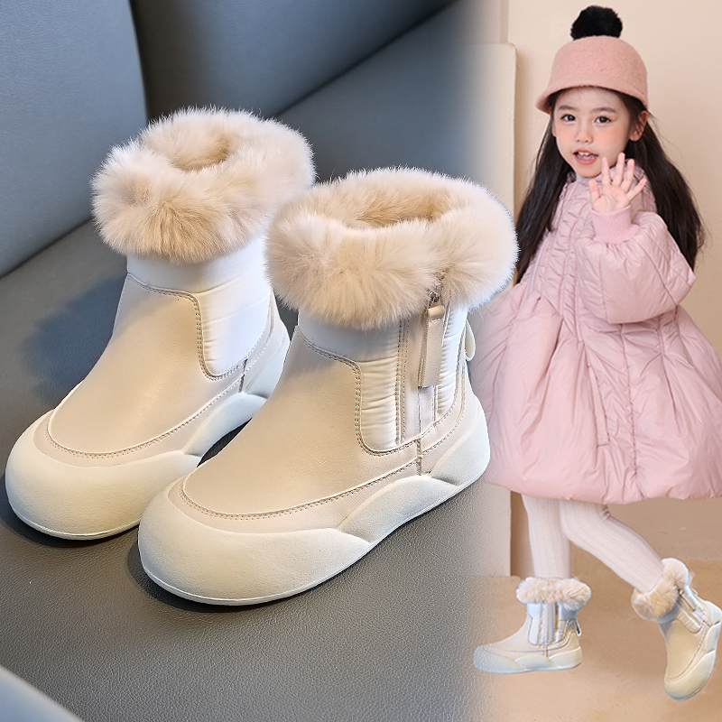 女童雪地靴冬季2025新款儿童棉靴加绒大棉女孩公主短靴中大童鞋子