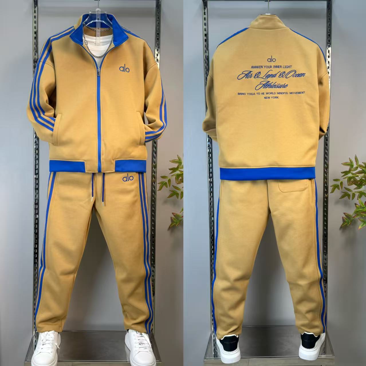 秋季男士立领撞色休闲夹克直筒裤潮牌时尚套装运动休闲套装俩件套