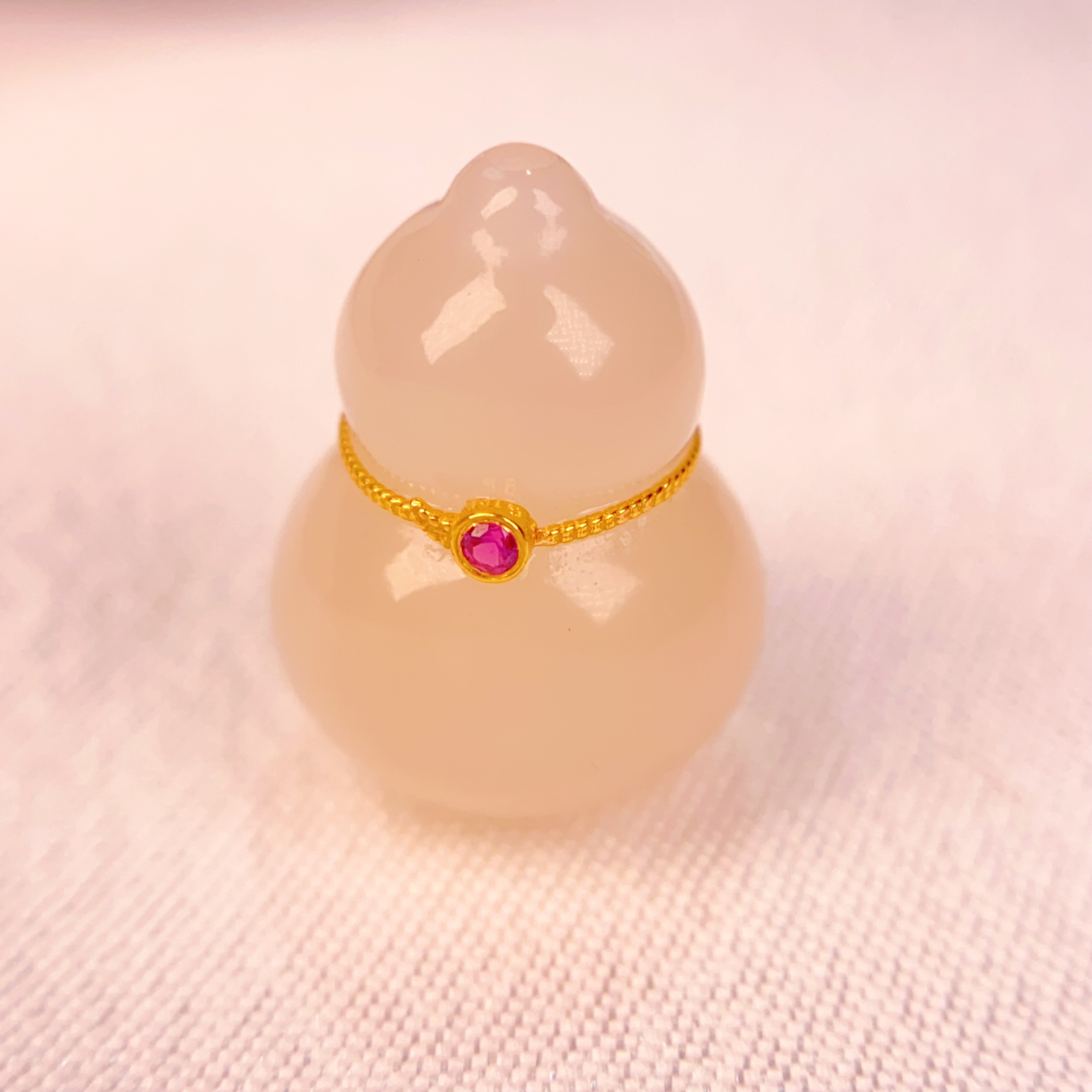 天然和田玉青海料藕粉18K金葫芦吊坠手串配件多用约16*12mm@0008