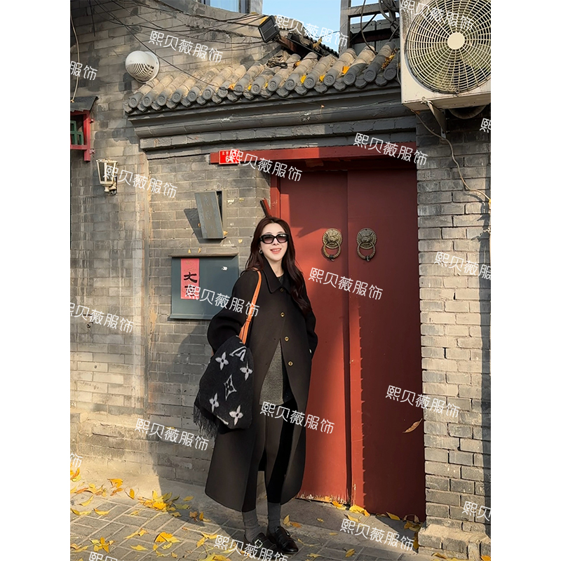 熙贝薇7【经典格调】冬季新款全羊毛显瘦长款翻领大衣外套 G5782