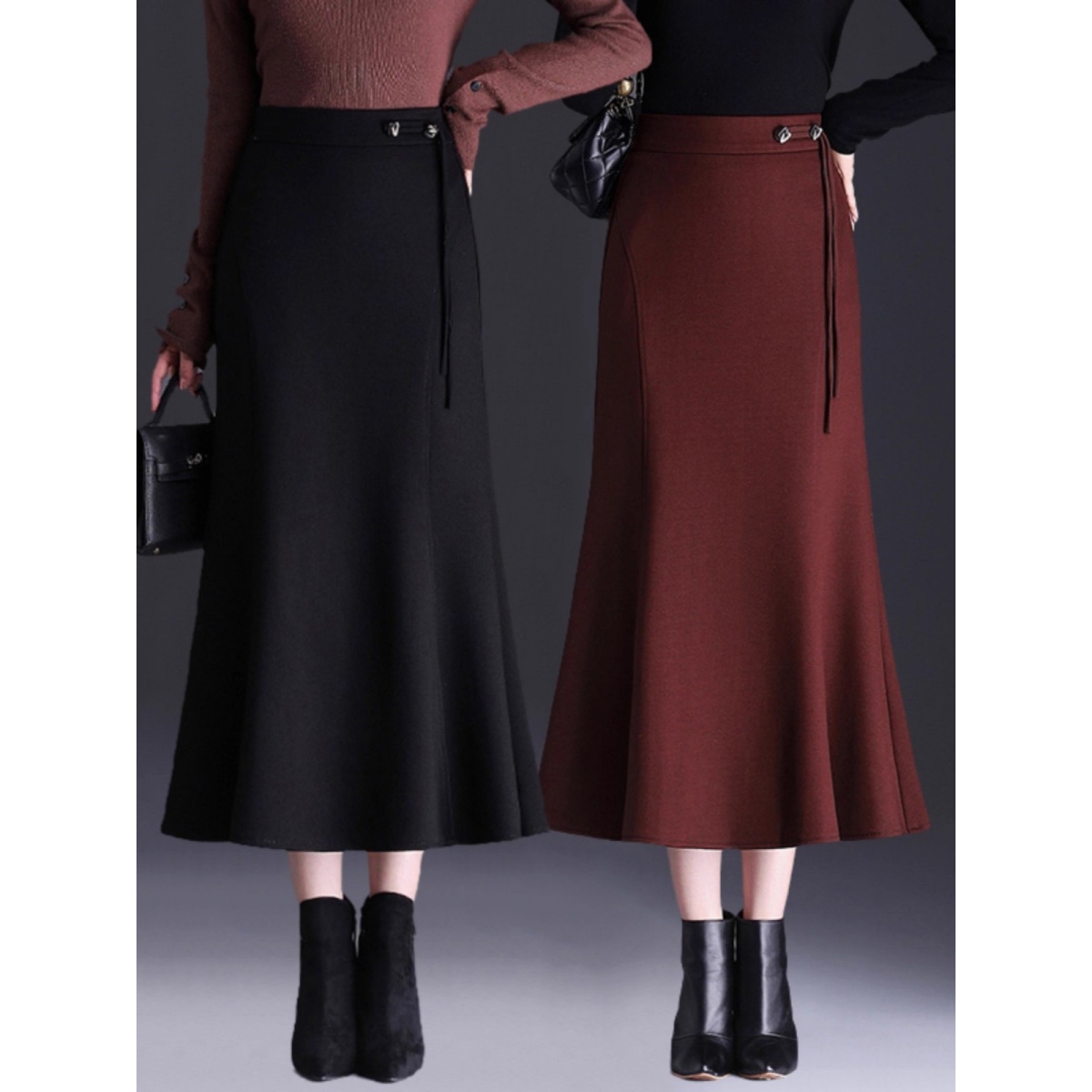 拉夏贝尔鱼尾裙半身裙女2025新款春秋高级感气质长裙显瘦包臀裙子