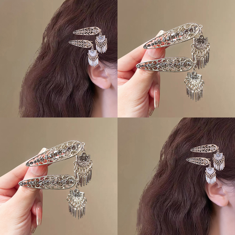 新中式流苏发夹女新款高级感金属发卡名族风侧边刘海夹碎发鸭嘴夹