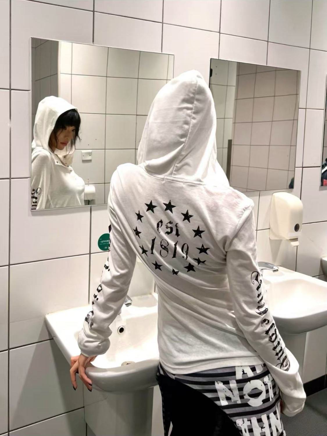 美式复古袖边字母印花哥特风连帽T恤女夏修身防晒罩衫潮流ins外套