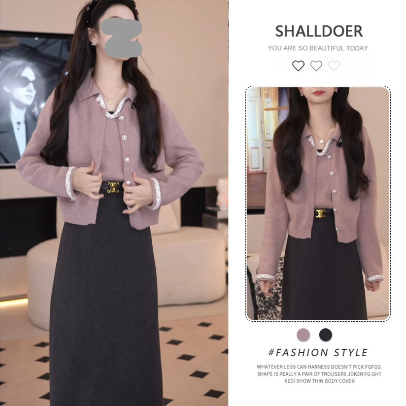 2025秋新款设计感假两件时髦气质洋气显瘦针织衫小香风上衣女秋冬