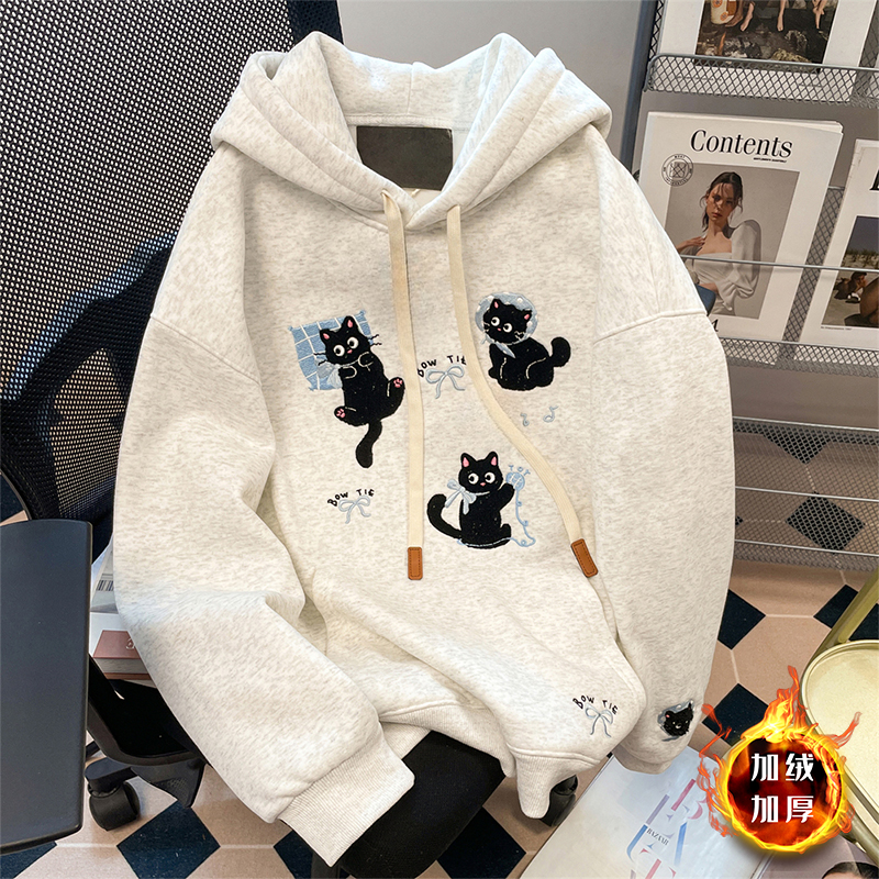 女童冬款连帽卫衣2025新款儿童冬季加绒帽衫女孩休闲洋气时髦上衣