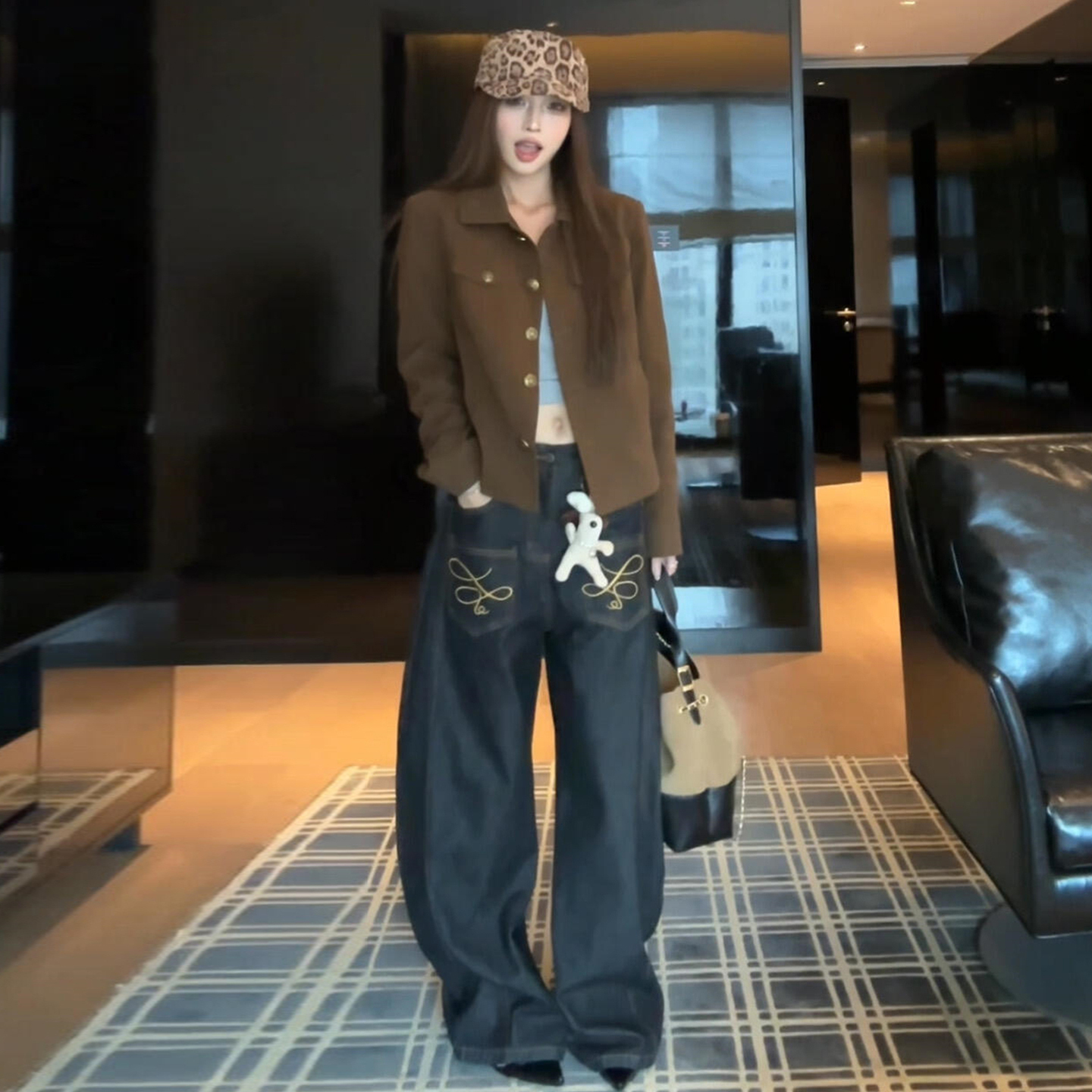 美式复古风棕色翻领夹克薄外套女装2025新款初秋季老钱风短款上衣