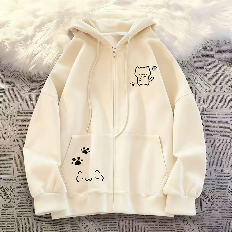 女童秋冬季慵懒风卫衣外套中大童加绒日系连帽开衫新款拉链上衣服