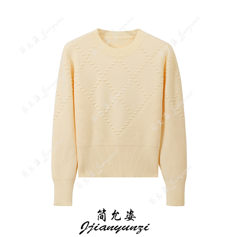 韩系设计感圆领长袖针织打底衫女秋冬季纯色简约加厚软糯套头毛衣