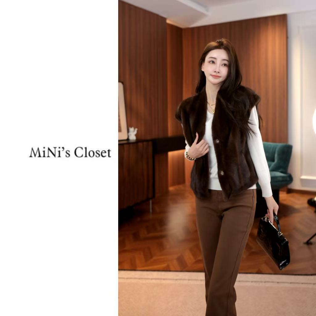 短款免烫V领免洗宽肩款拼接马夹女装冬季气质时尚百搭毛马甲