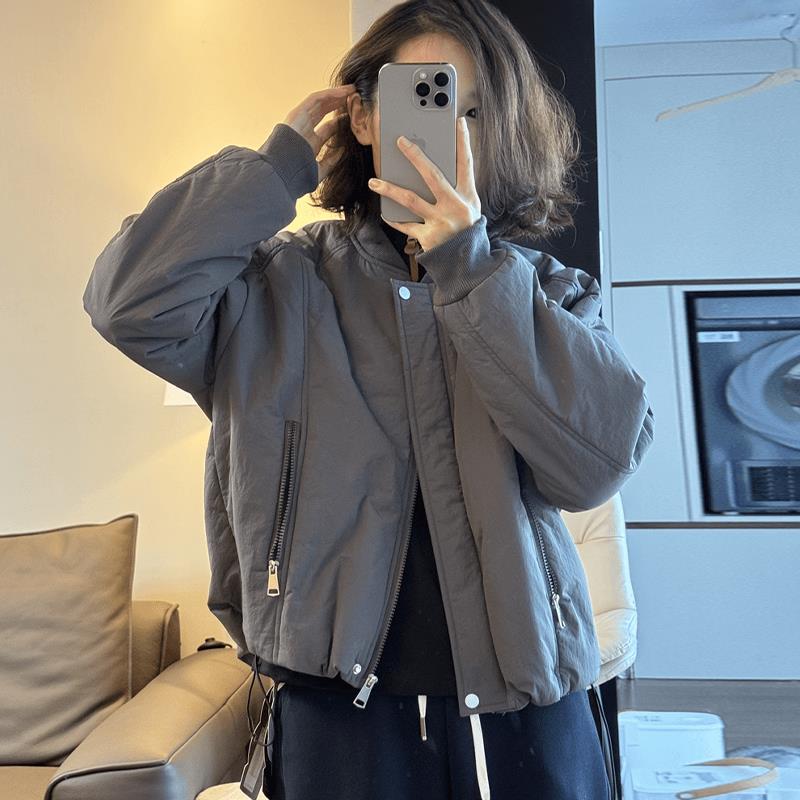 潮走超好看别致美式覆古立领短外套女秋冬爆款拉炼 炼 口袋设计气