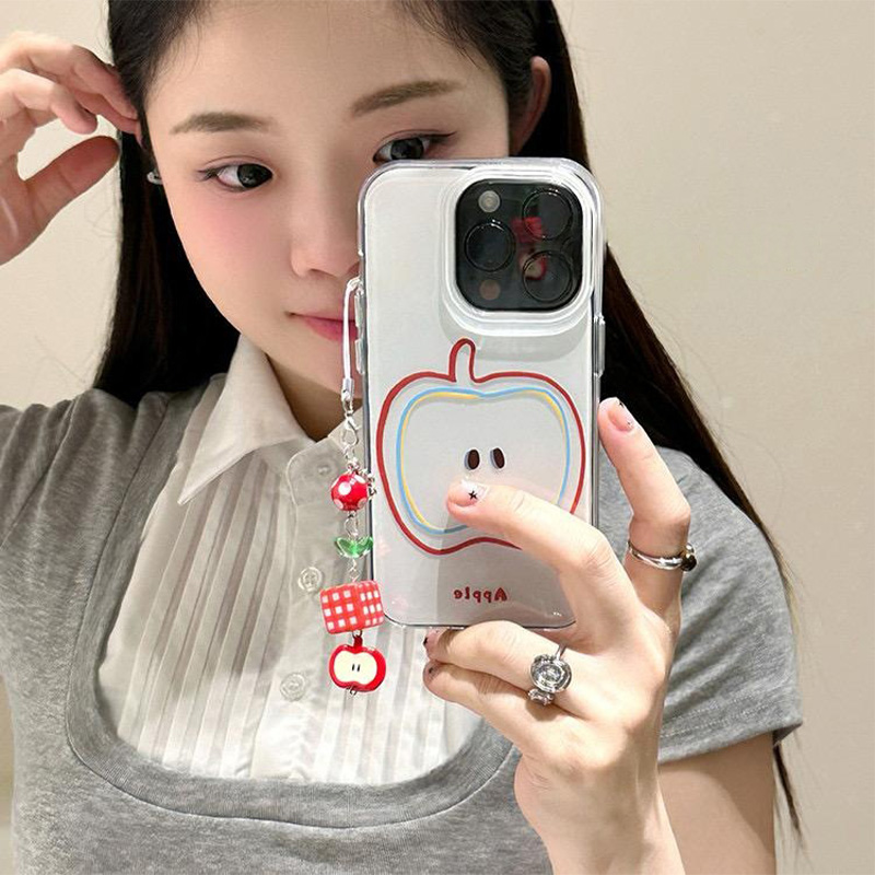 欧克里里线条红苹果四叶草挂绳苹果16手机壳华为P70vivo小米oppo