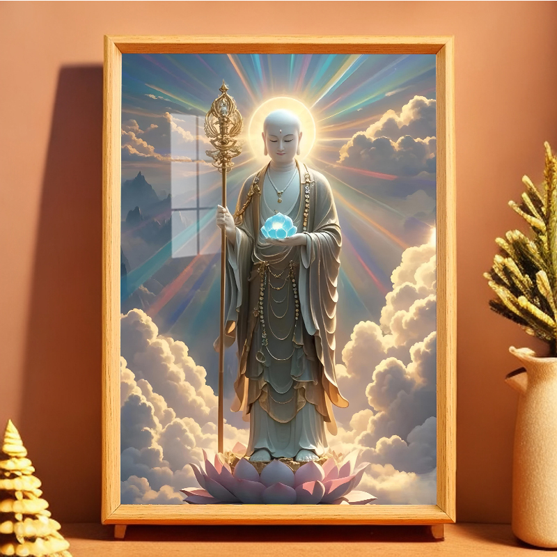 地藏王站像画像挂画家用佛堂供奉相框摆台地藏王菩萨佛像画装饰画