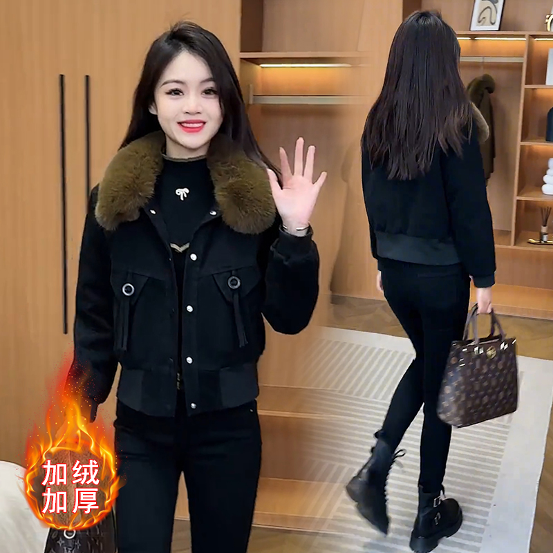 加绒加厚短外套女2025冬季新款洋气显瘦百搭小个子保暖棉衣派克服