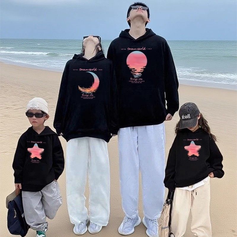 新款2025超火亲子装一家三口四口春秋冬季卫衣母子女款高级感带帽