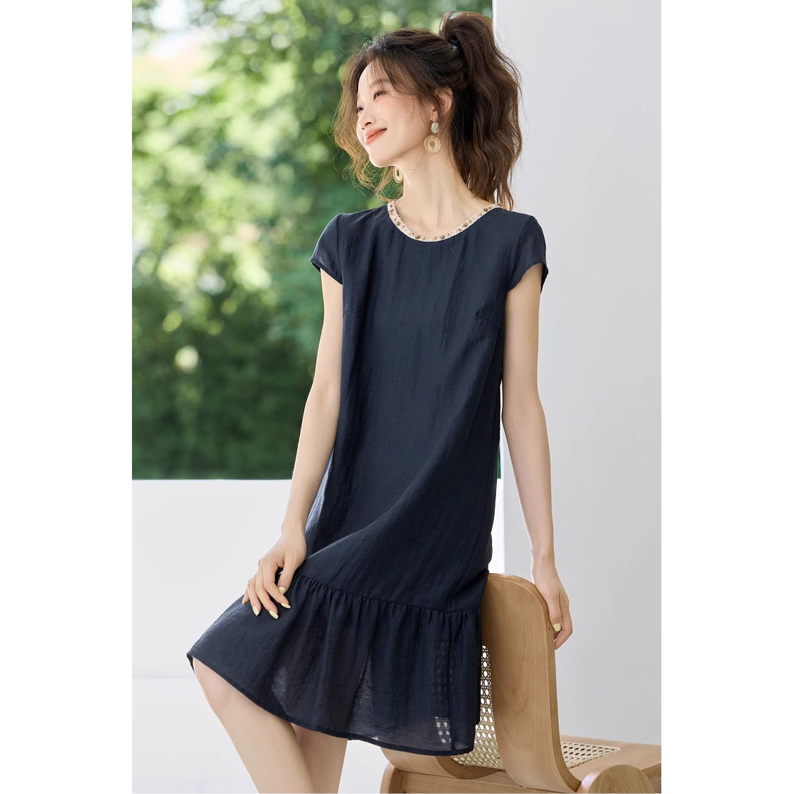 拼接时尚休闲裙子2025夏季新款波西风宽松显瘦连衣裙宽松中长裙