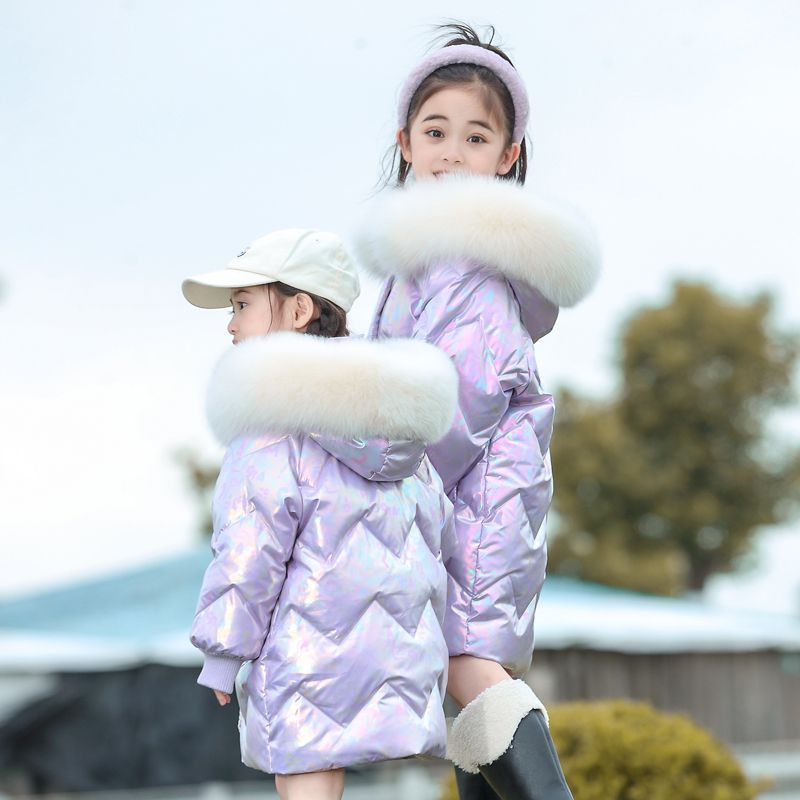 女童羽绒服新品加厚中长款亮面中小童加厚免洗宝宝外穿防寒冬