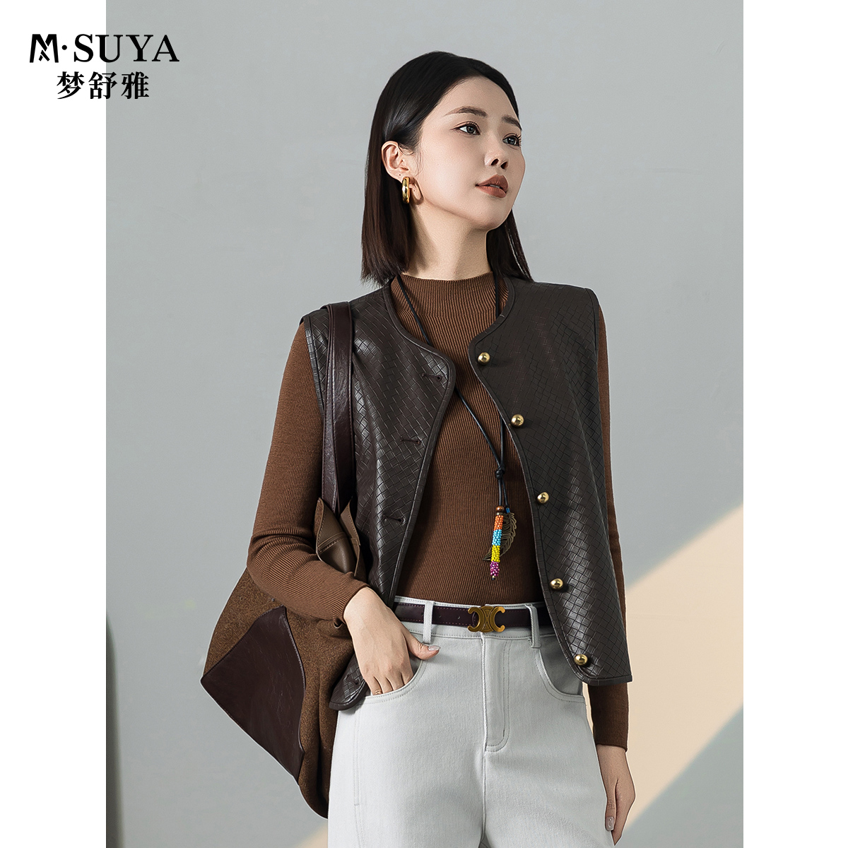 M·SUYA/梦舒雅新款复古洋气显瘦百搭时尚休闲无袖马甲