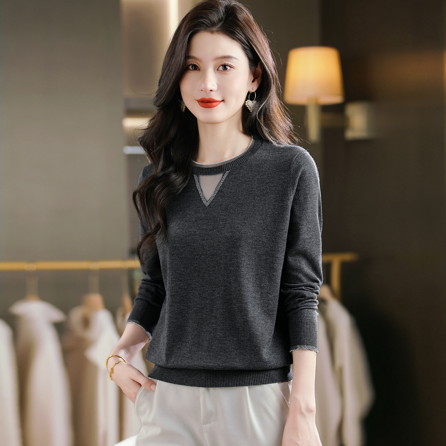 品牌时尚女装气质上衣女秋装2025年新款长袖针织衫薄款内搭可外穿