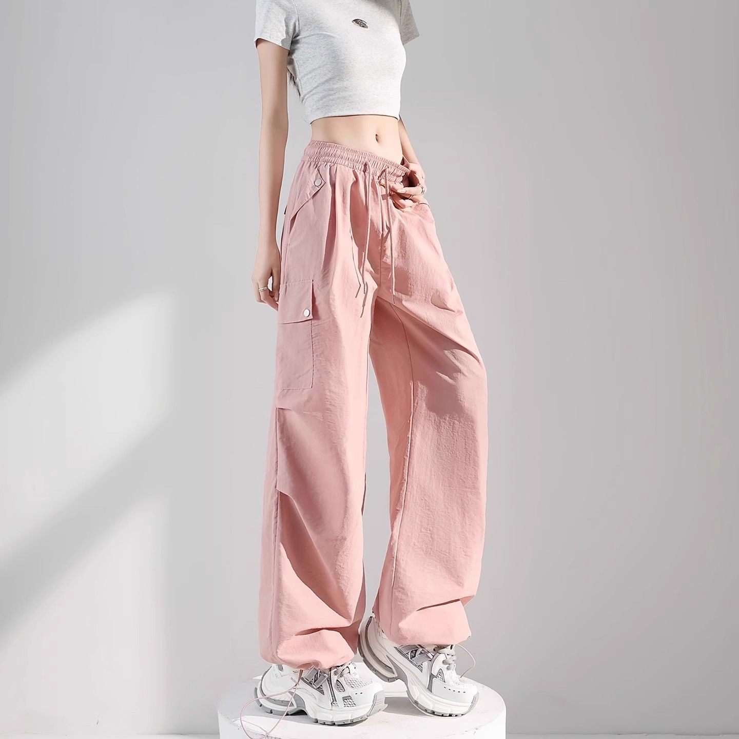 夏季百搭新款高个子胖妹妹宽松阔腿裤长裤超高腰冰丝薄款宽松垂感