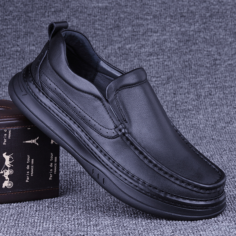 CATIA SELI真皮男士皮鞋头层牛皮休闲鞋实心厚底防滑车缝线套脚鞋