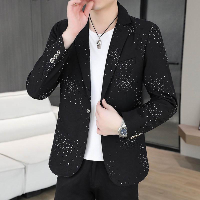 轻奢新款潮牌烫钻西服男春秋季潮流时尚休闲西装高级感痞帅外套潮