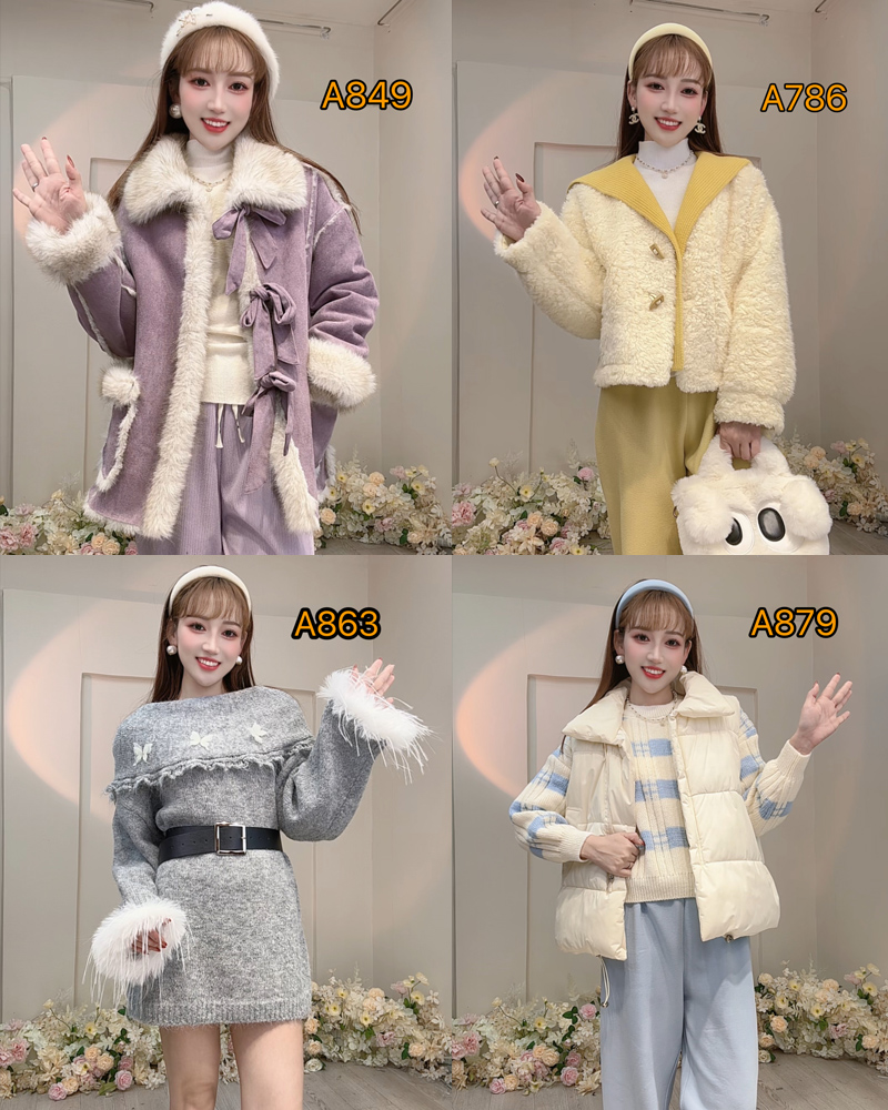 【秋冬新款】秋冬款甜美气质多巴胺外套针织衫裙子时尚套装裤子套装