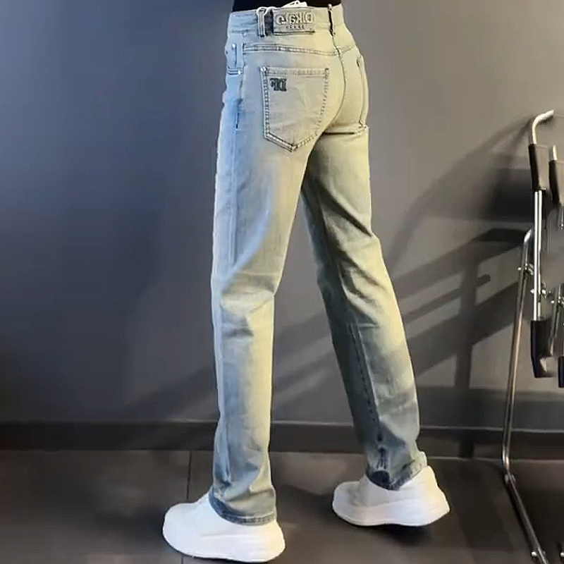 2025新款高级感潮流男士复古字母直筒休闲牛仔裤百搭时髦加绒长裤