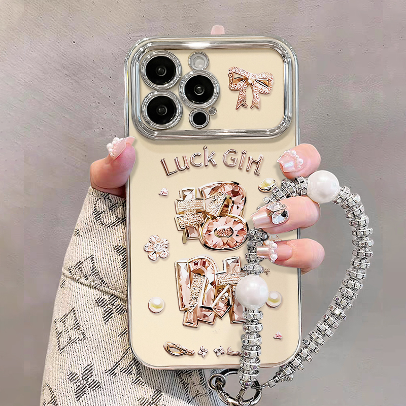 招财适用苹果15华为vivo/oppo小米iPhone16电镀大视窗手链手机壳