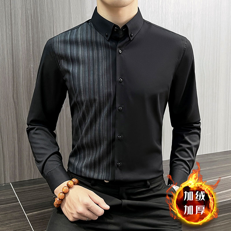 设计感条纹长袖衬衫男款爆款2025新款商务休闲时尚痞帅潮牌衬衣男