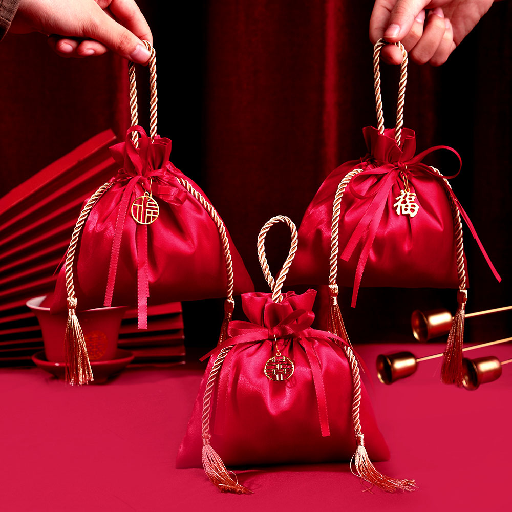 福袋抽绳束口金榜题名喜糖袋红布袋礼品袋升学宴糖果袋手提袋锻布