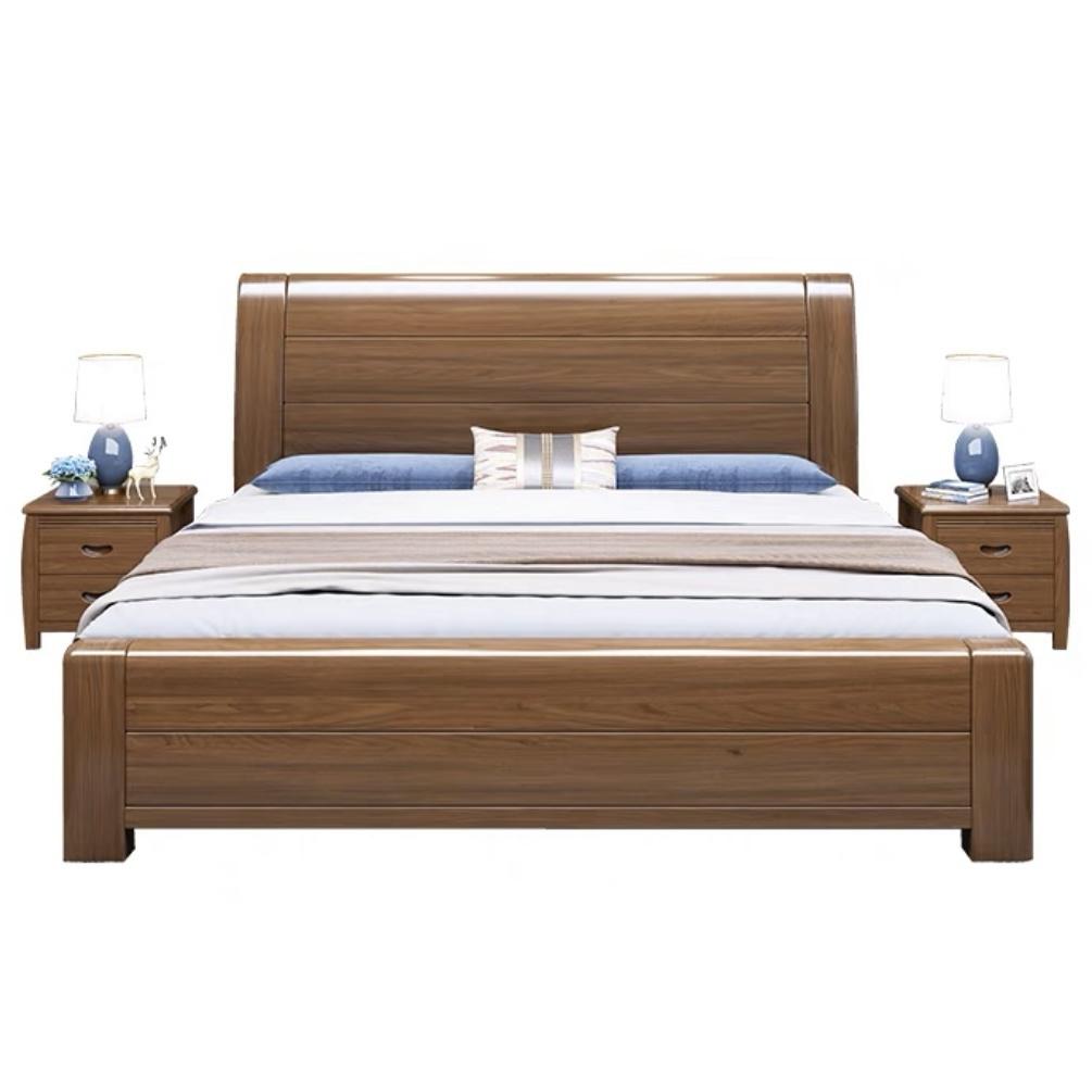 金丝胡桃木实木床卧室现代中式双人1.8m大床单人床1.5m储物抽屉床