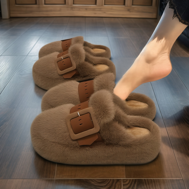 金步康【兔毛绒】包毛毛拖鞋女外穿新款秋冬厚底软底防滑孕妇棉
