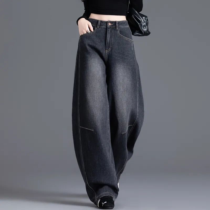 黑色牛仔裤女2026新款秋冬季高个子复古拖地弯刀裤休闲哈伦阔腿裤
