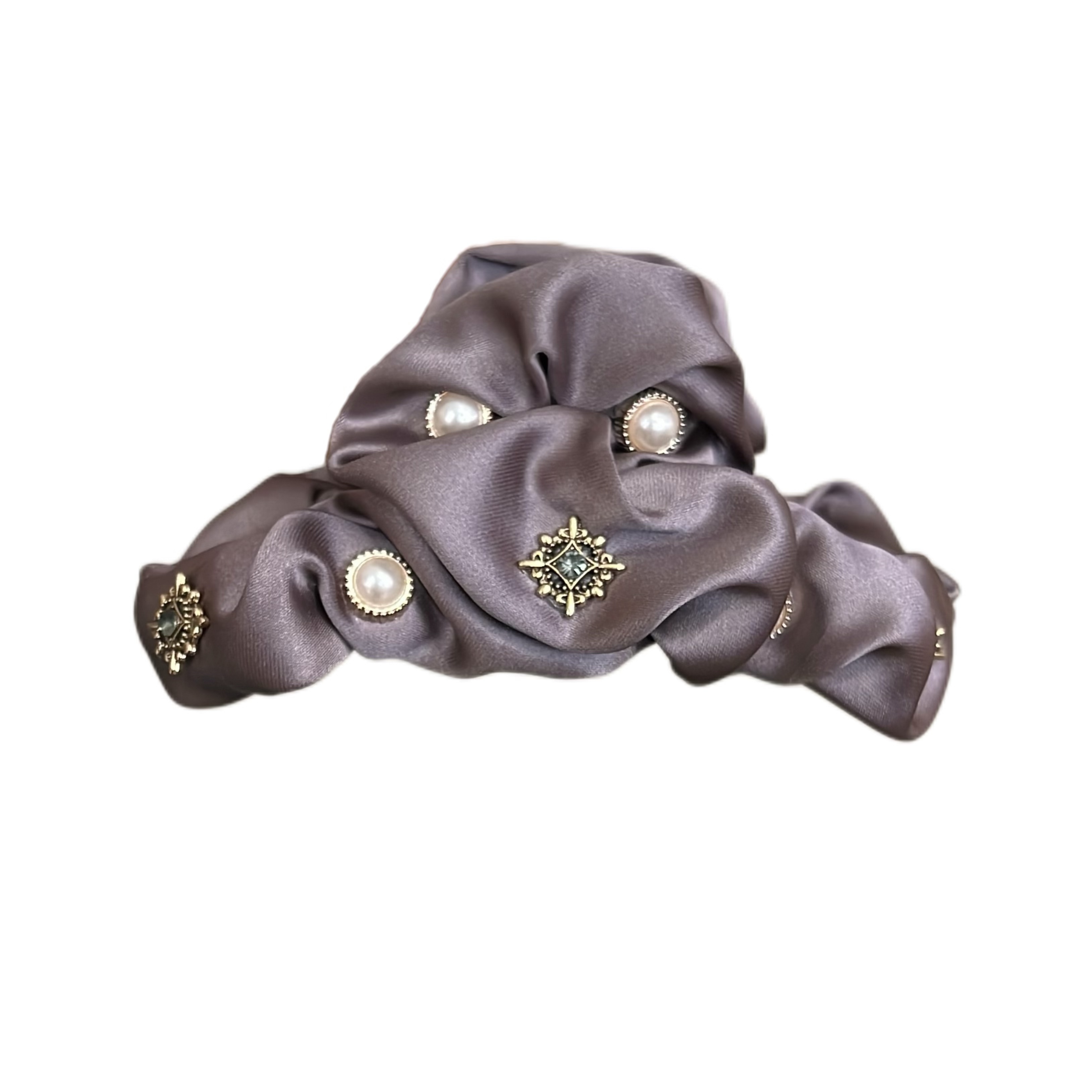 MINGFANXI/名梵希高级感复古气质褶皱珠珠抓夹缎面云朵手工轻奢