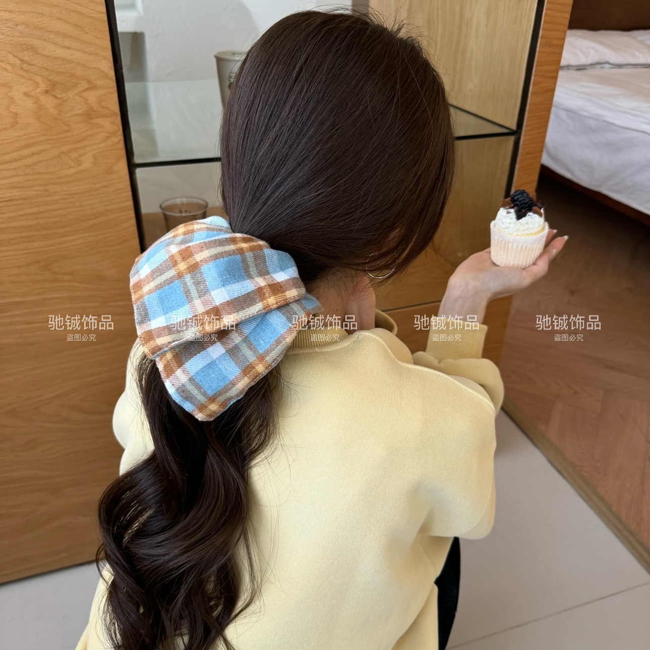 文艺复苏～格纹大肠发圈超大号方巾发饰韩风简约头绳低马尾发圈
