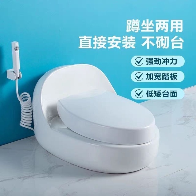 潜水艇蹲坐两用马桶二合一体台式坐便器改蹲便器明装坐厕免砌台陶