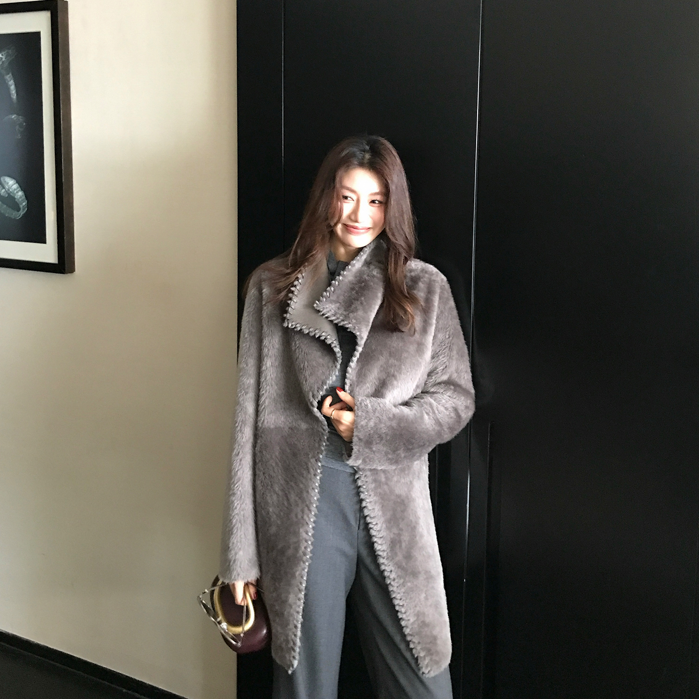 【ALONESAVOR】龍喜儿托斯卡纳 大翻领羊皮毛一体皮草外套V230